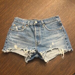 Levi's 501 Button Fly Jean Shorts Shark Bite Hem High Rise